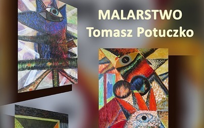 Na obrazie widać obrazy abstrakcyjne Tomasza Potuczko.